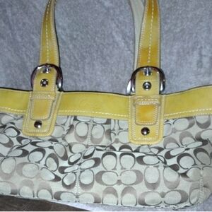 Coach Brown and Yellow Signature Shoulder Bag